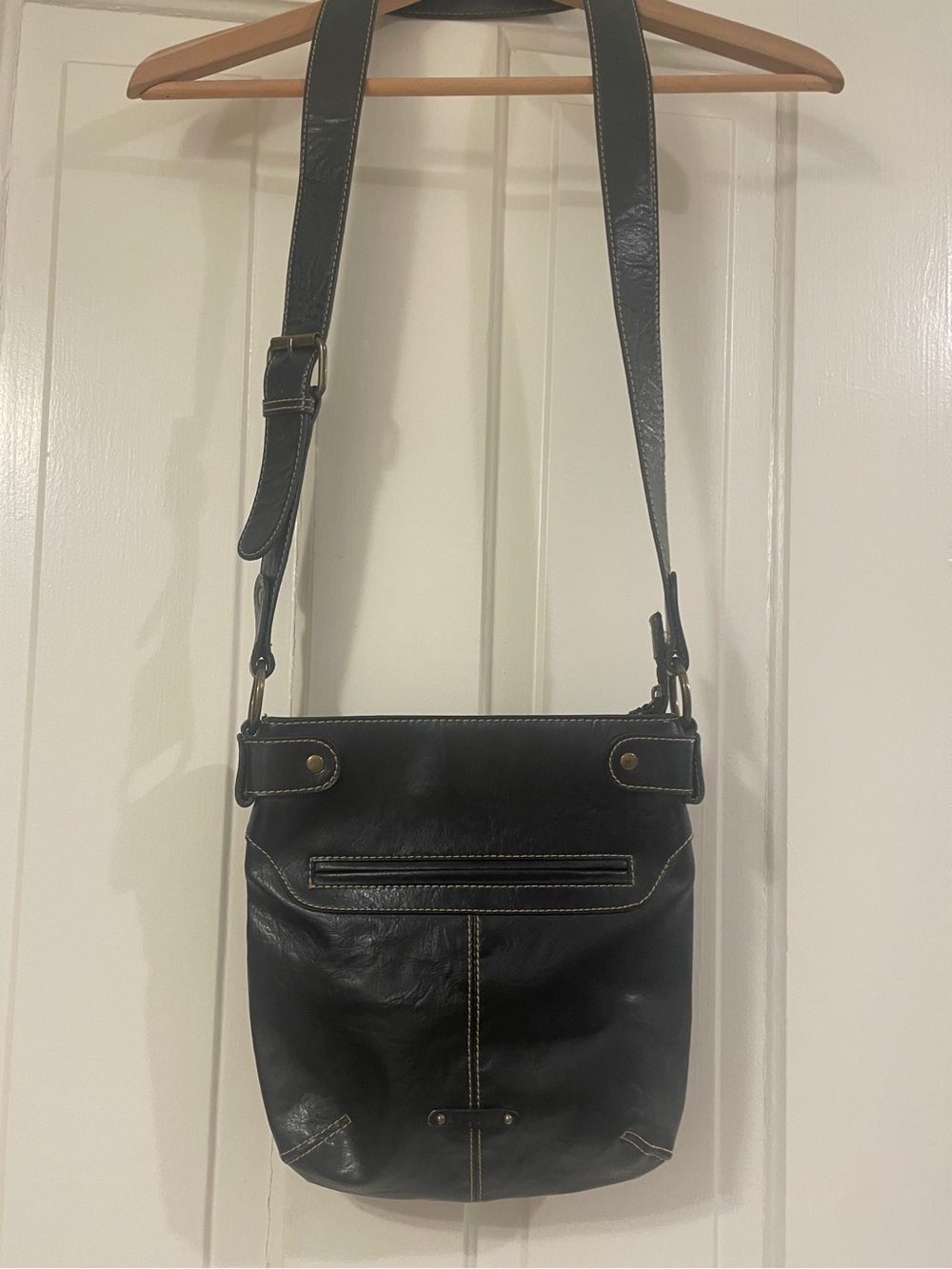 Axcess Deep Brown Vegan-Leather Crossbody Bag with Contrast Stitching